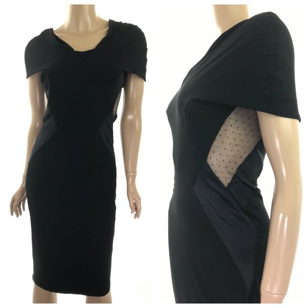 Alexandre Vauthier Black Sheath Dress EUR 36 US 2 Satin & Sheer Net MSRP $3450